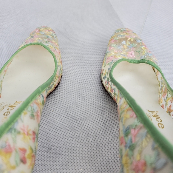 Vtg Floral Lace Joyce Heels Pastel California Sz 8 - Picture 9 of 13